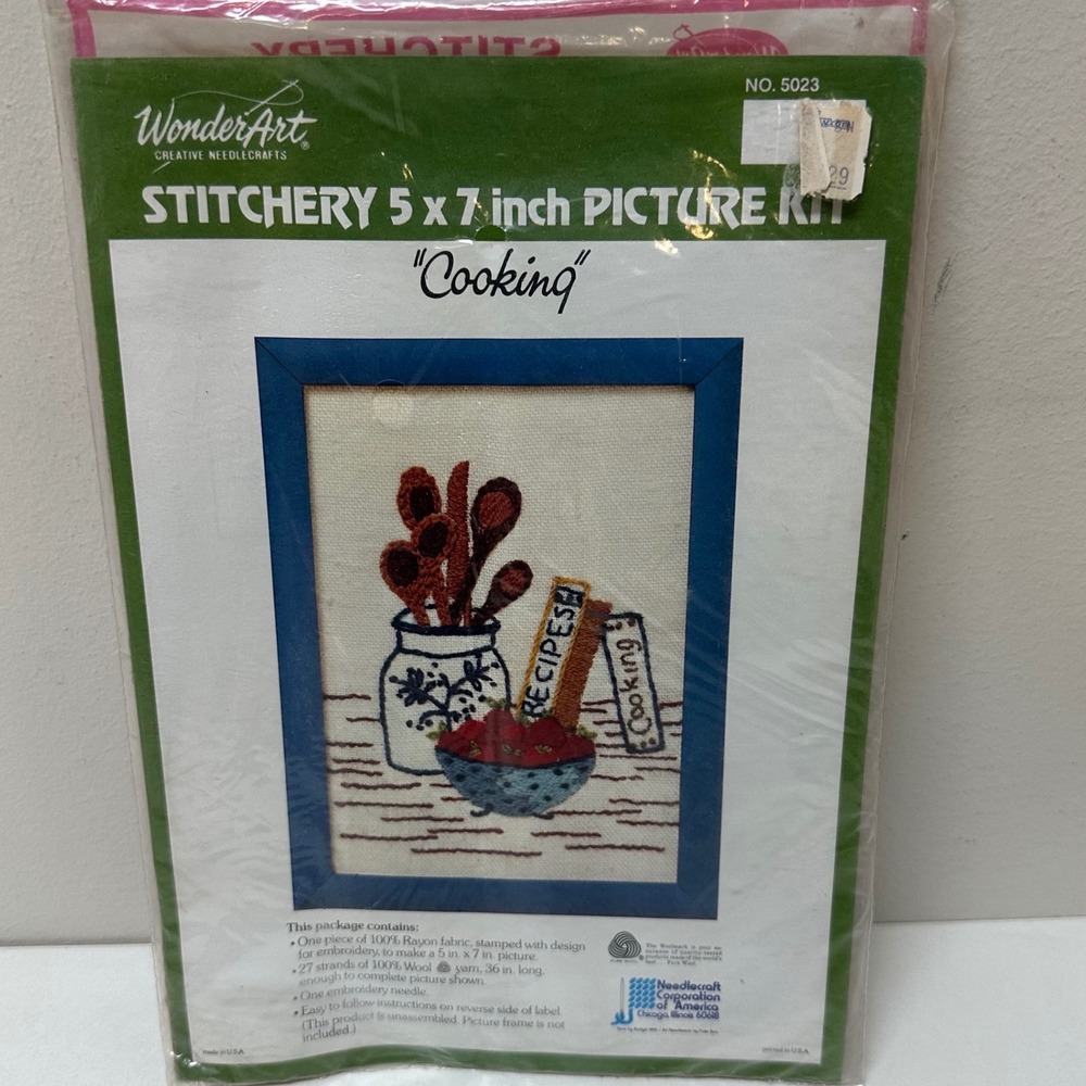 WonderArt Vintage Stitchery Picture Kit 5023 Cooking Stamped Embroidery 5x7 USA